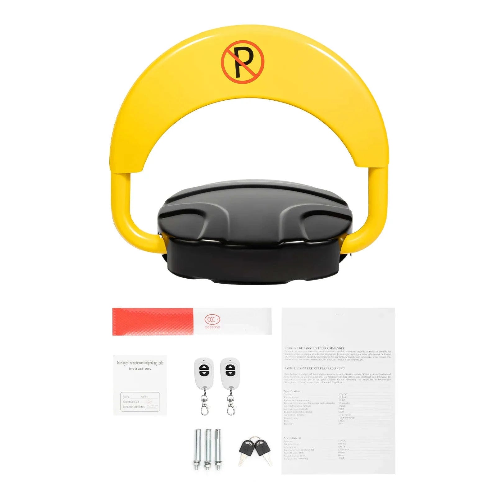 Remote Control Parking Lock Barrier with Alarm & 180° Foldable Arm-Yellow / UNITED KINGDOM