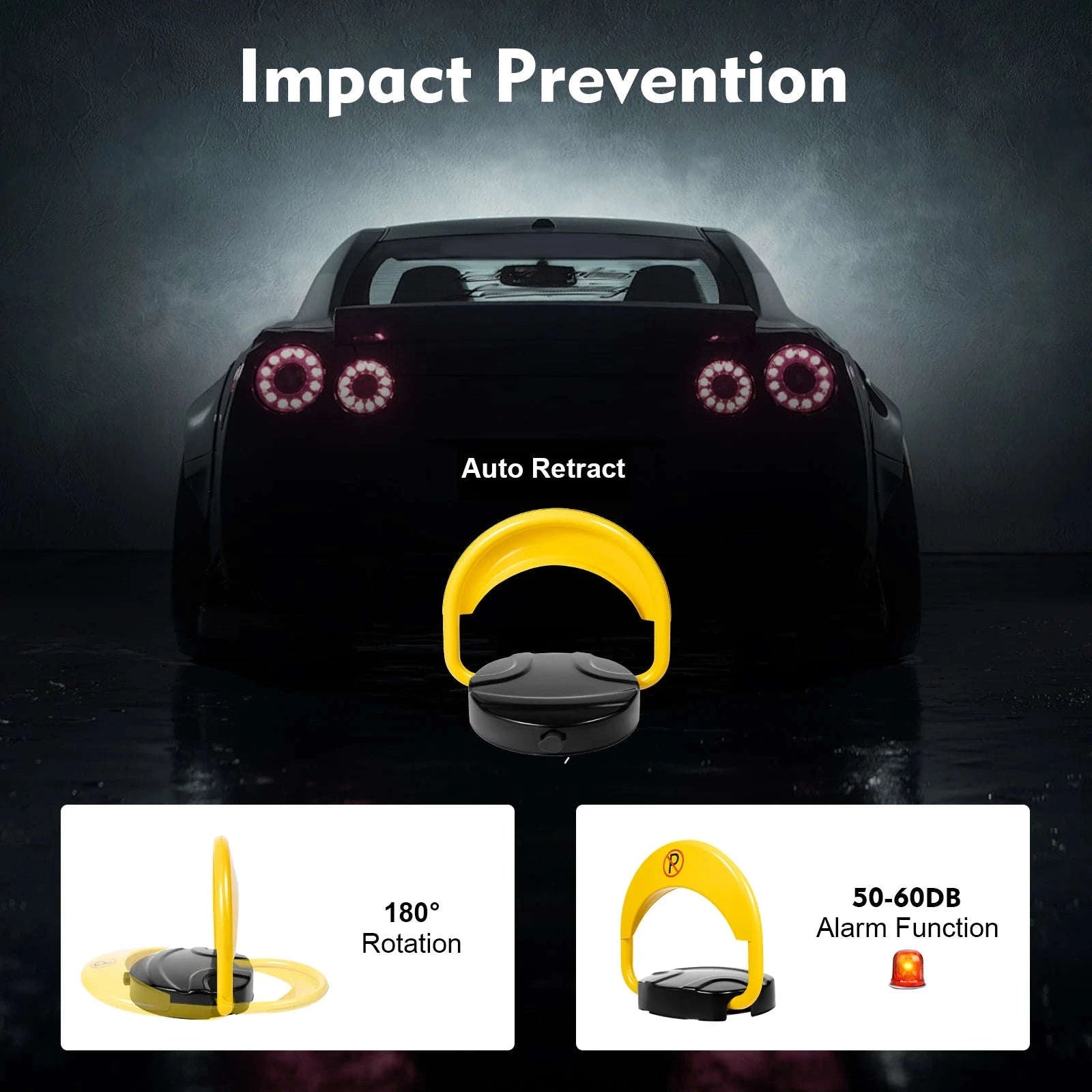 Remote Control Parking Lock Barrier with Alarm & 180° Foldable Arm-Yellow / UNITED KINGDOM