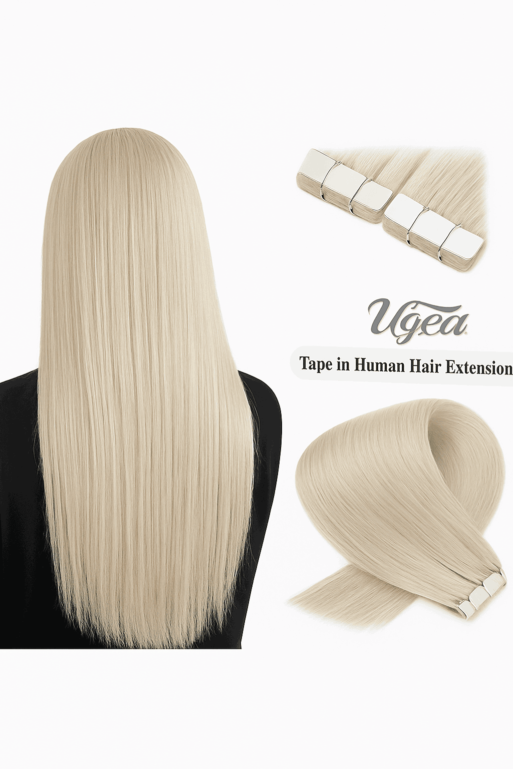 Remy Human Hair Tape-In Extensions Straight Seamless Natural Blend-1B-silver-1B / 20 pcs / 24 Inches