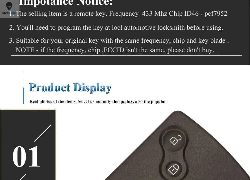 Renault Smart Remote Car Key Fob Replacement 433MHz ID46 Chip-Default Title