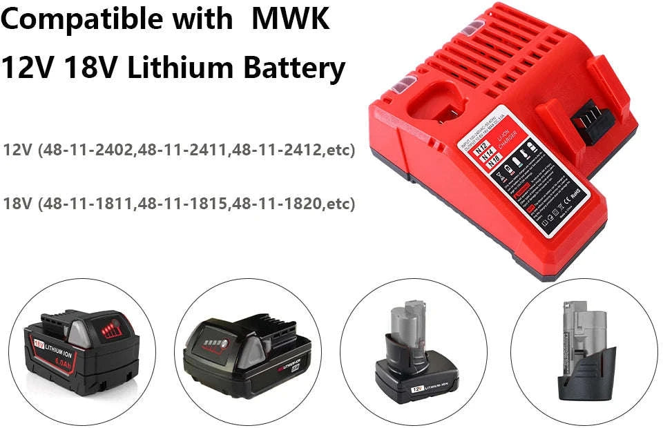 Replacement for Mi-lwaukee3.0A 12V and 18V Lithium-Ion Multi-Volatge Rapid Battery Charger, Compatible with Mi-lwaukee 12V and 18V Lithium Battery Packs-United States