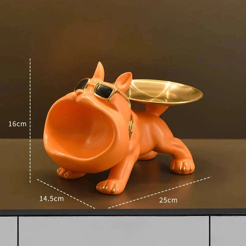 Resin Bulldog Storage Tray – Decorative Home Organizer Statue-Black / CHINA