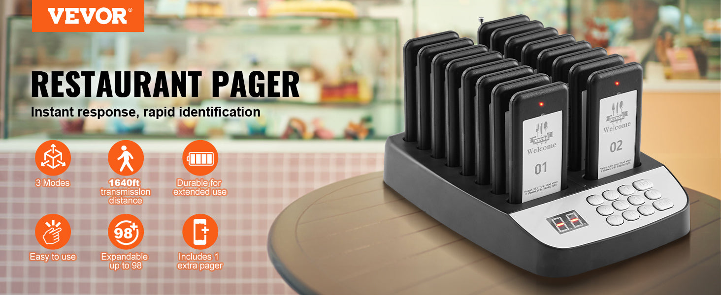 16-Piece Restaurant Pager System with 500m Long Range Wireless Calling