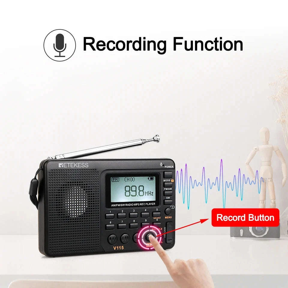 Retekess V115 Portable Radio with USB Recorder-V115