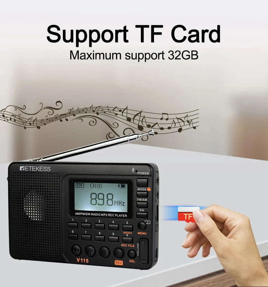 Retekess V115 Portable Radio with USB Recorder-V115