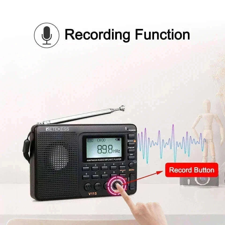 Retekess V115 Portable Radio with USB Recording-V115