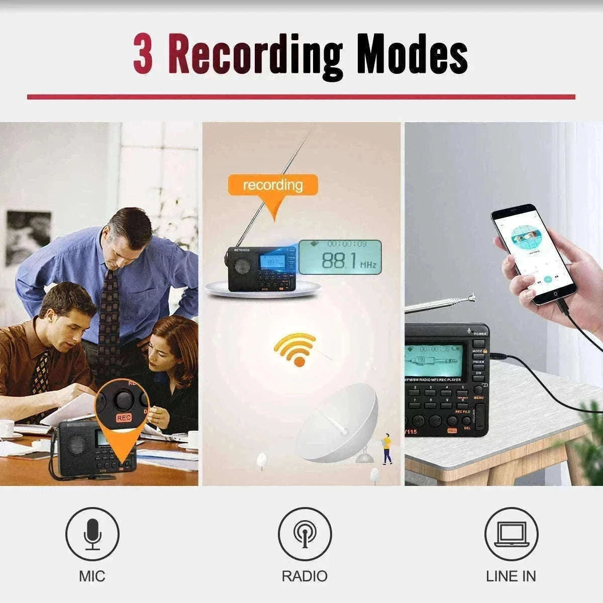 Retekess V115 Portable Radio with USB Recording-V115