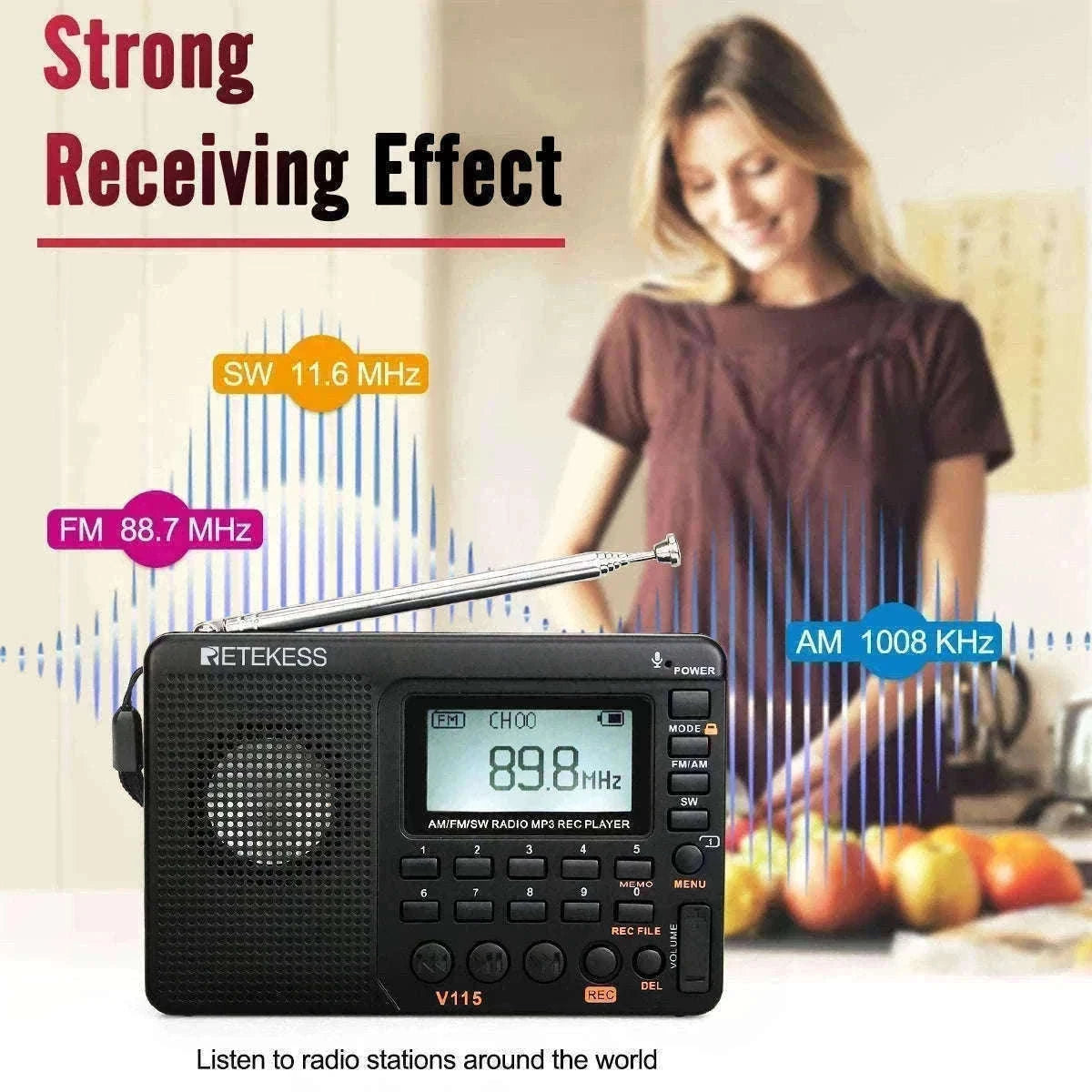 Retekess V115 Portable Radio with USB Recording-V115