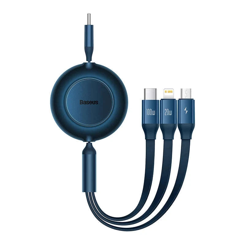 Retractable 100W 3-in-1 USB-C Charging Cable for Laptop & Phone-100W Black / 1.1m