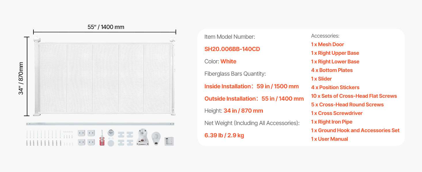Retractable Baby Gate 34" Tall Extendable Mesh Safety Gate-Grey / 71inch / france