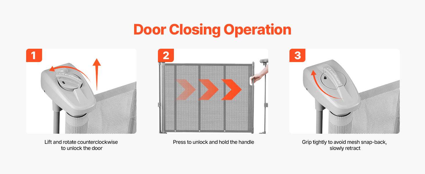Retractable Baby Gate 34" Tall Extendable Mesh Safety Gate-Grey / 71inch / france