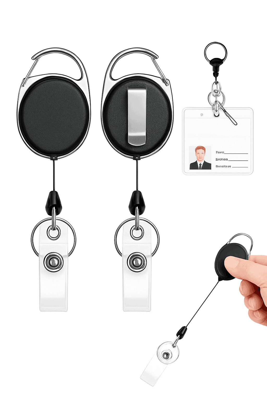 Retractable Badge Reel Holder with Metal Design for Daily Access-White 2pcs