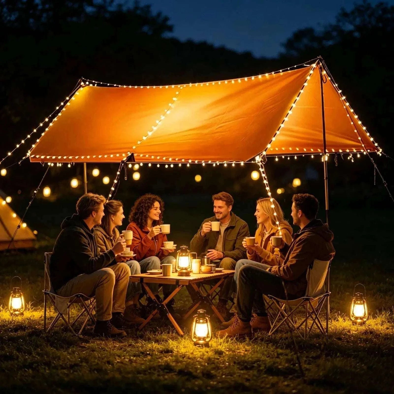 Retractable Camping String Lights 20m USB-C Rechargeable 2600mAh-A
