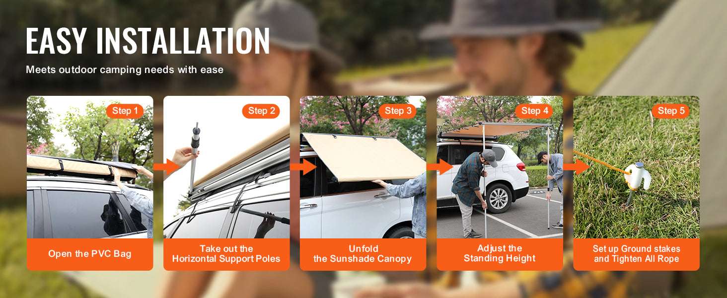 Retractable Car Side Awning for SUV Truck Camper Waterproof Shelter-16x7.5ft / United States