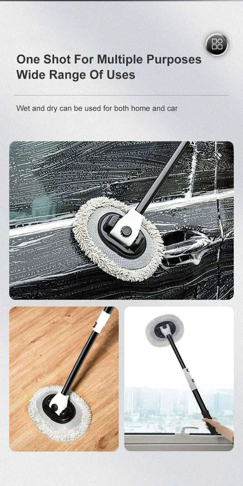 Retractable Car Wash Brush with Telescoping Handle-1Mop and 1Mop Head