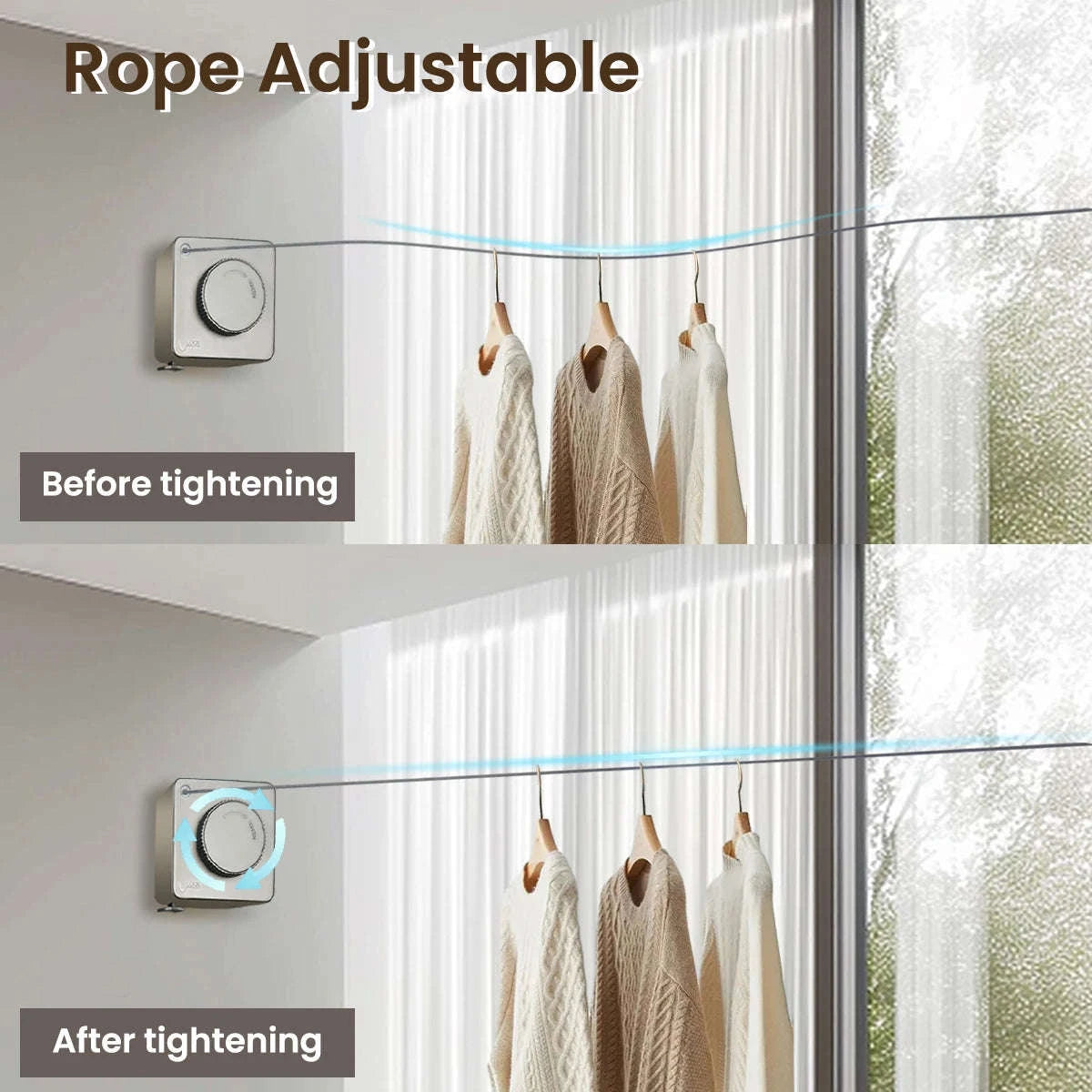 Retractable Clothesline Wall Mounted Drying Rope Up to 9m-1pcs / United States