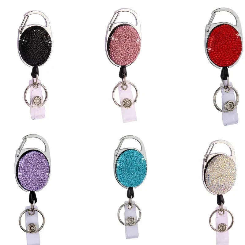Retractable Crystal ID Badge Reel Keychain-9pcs-set