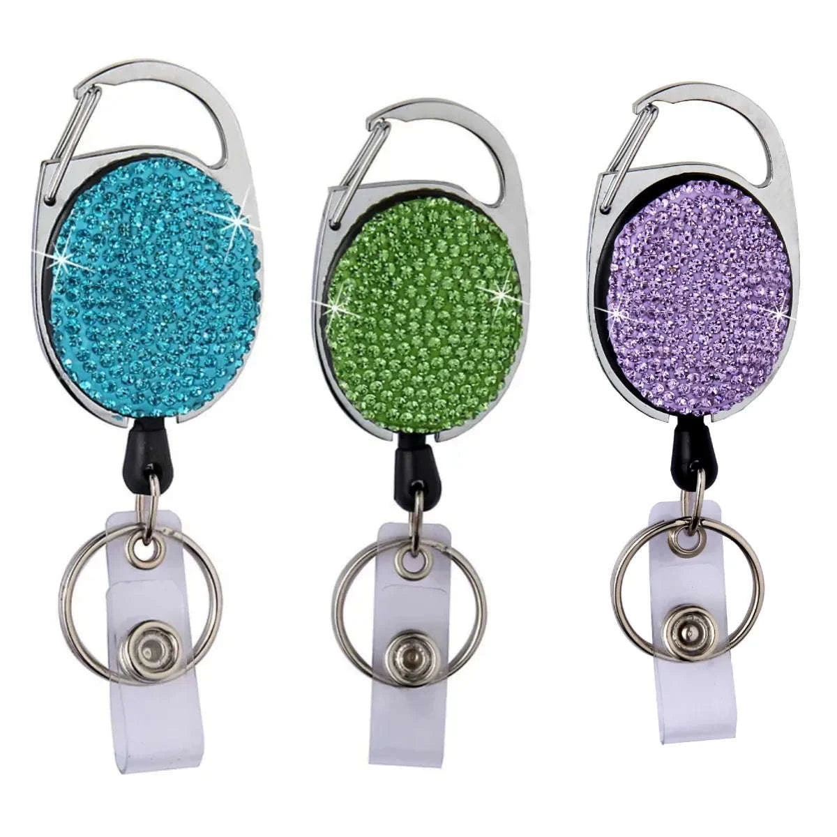Retractable Crystal ID Badge Reel Keychain-9pcs-set