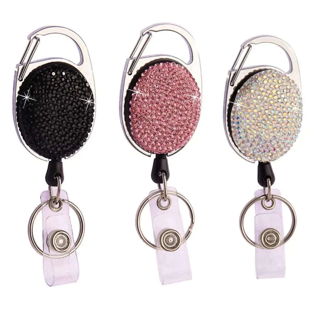 Retractable Crystal ID Badge Reel Keychain-9pcs-set