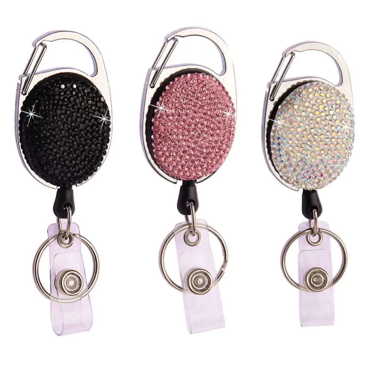 Retractable Crystal ID Badge Reel Keychain-9pcs-set