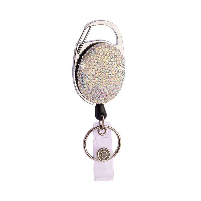 Retractable Crystal ID Badge Reel Keychain-9pcs-set