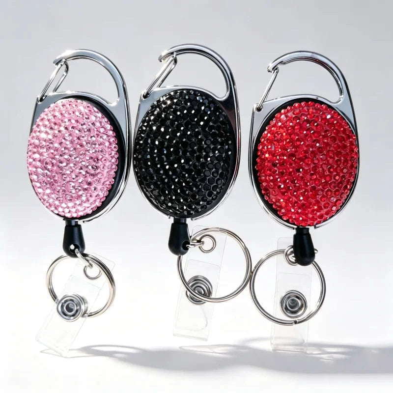 Retractable Crystal ID Badge Reel Keychain-9pcs-set