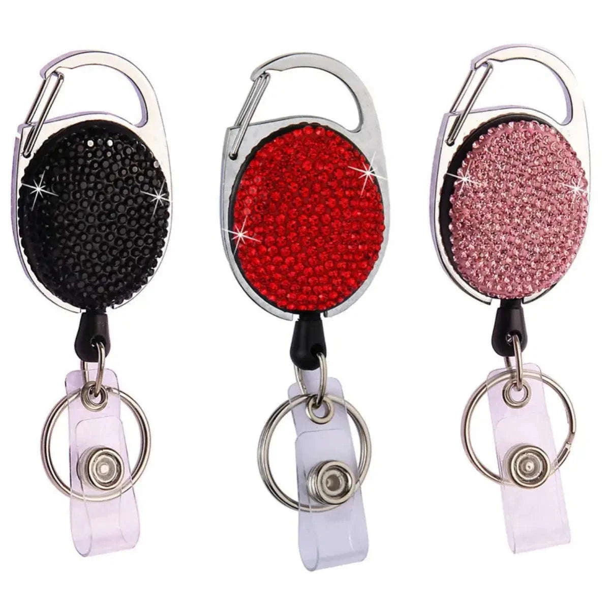 Retractable Crystal ID Badge Reel Keychain-9pcs-set