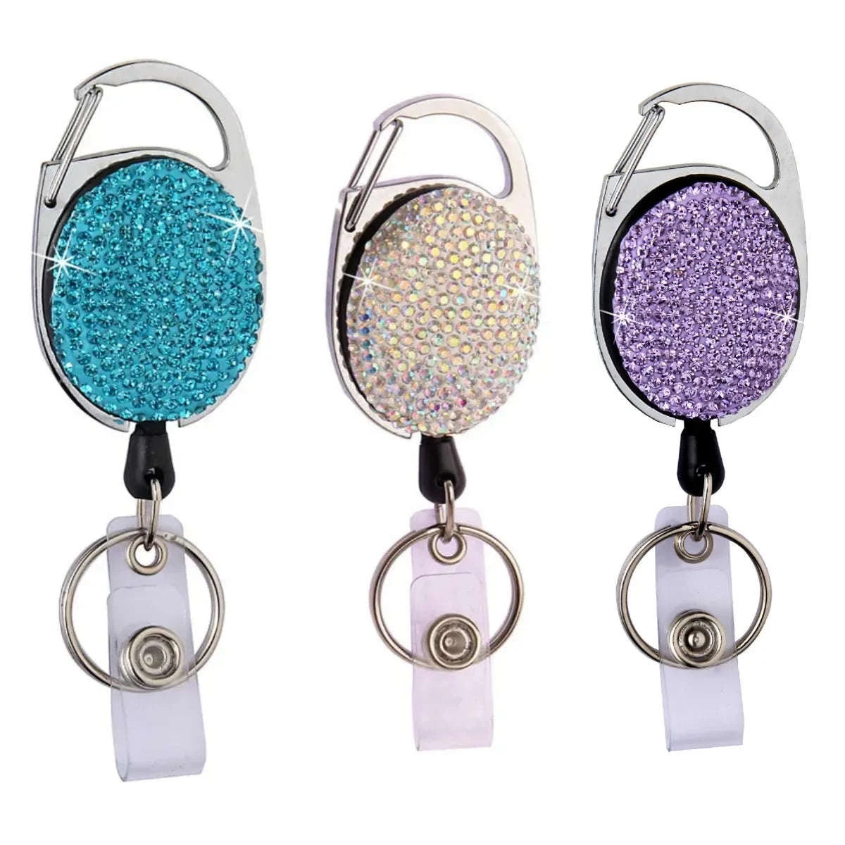Retractable Crystal ID Badge Reel Keychain-9pcs-set