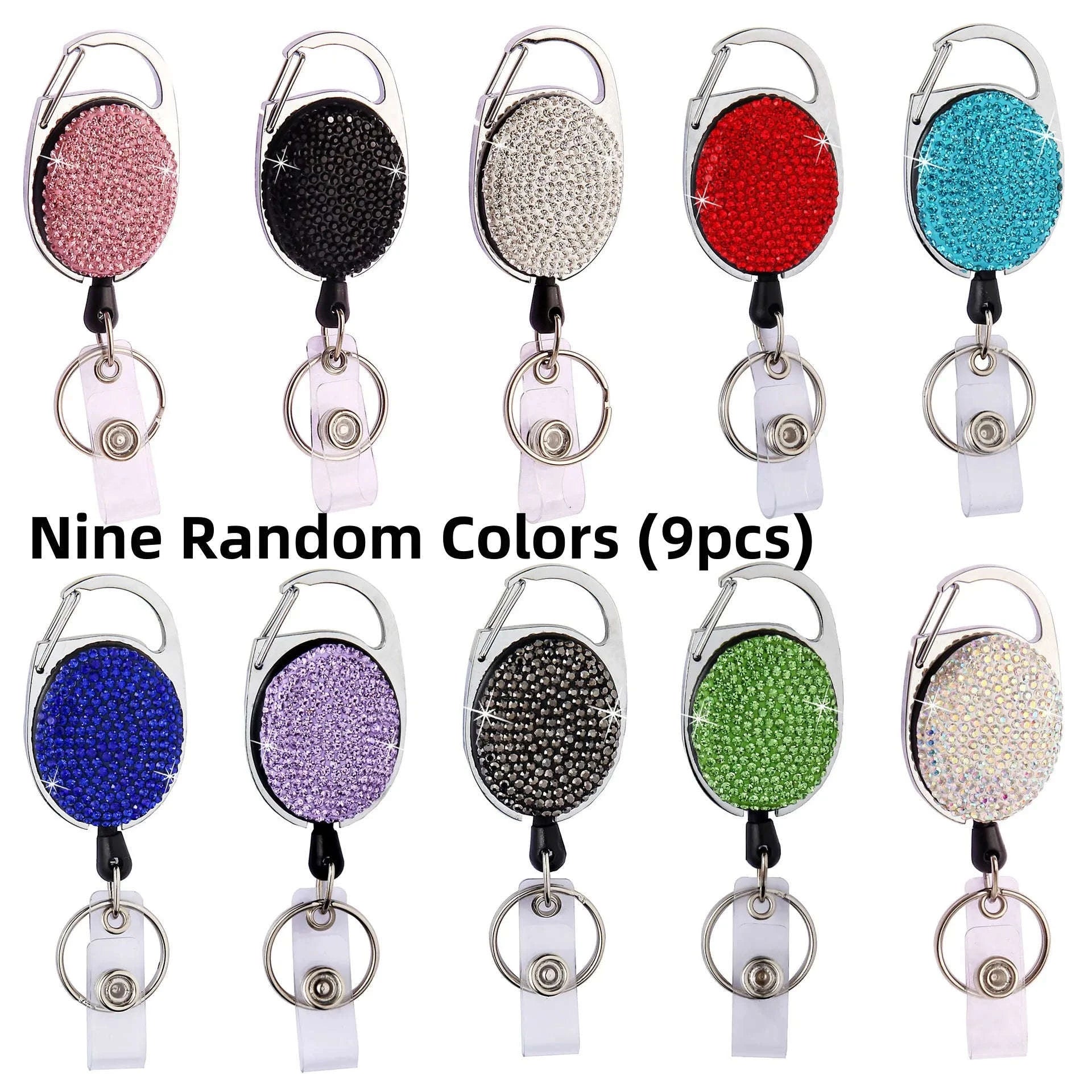 Retractable Crystal ID Badge Reel Keychain-9pcs-set