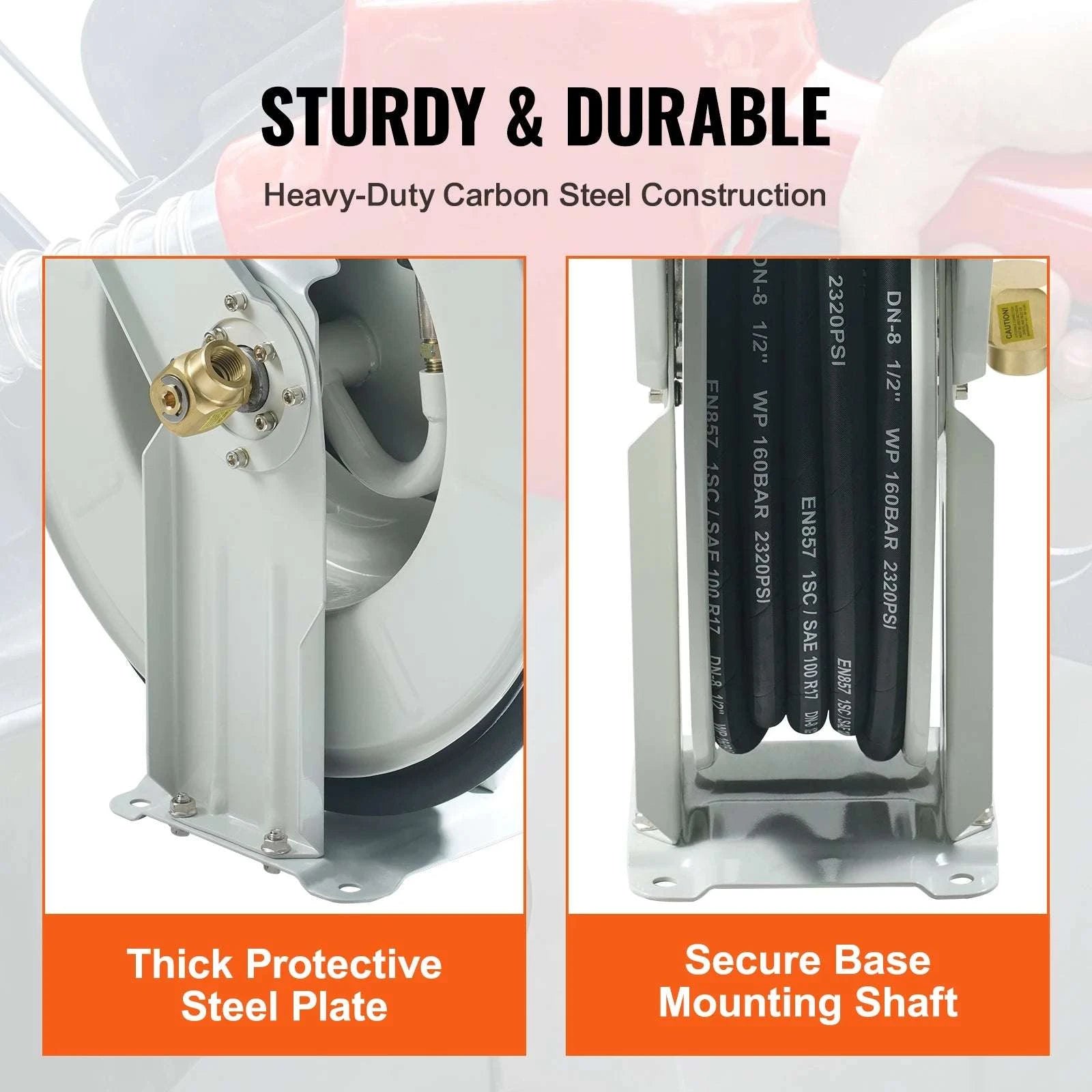 Retractable Fuel Hose Reel with Auto Rewind, 33–66ft Options-66ft 0.75 in / United States