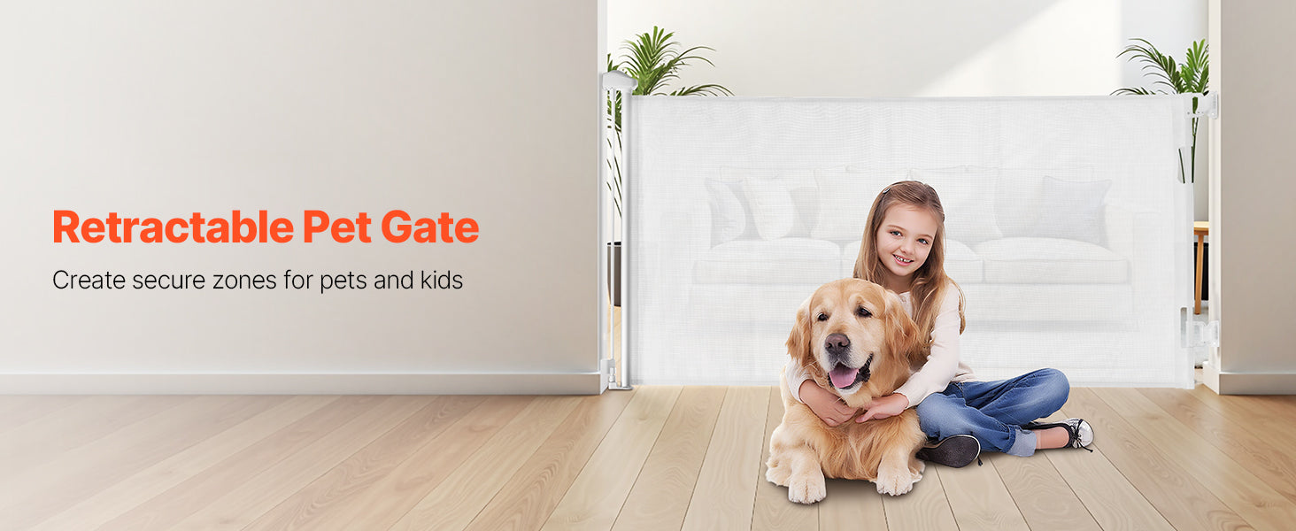 SucceBuy Retractable Baby Gate with Security Lock Walk Through Without Tripping Mesh Dog Gate for Stairs Hallways Indoor/Outdoor
