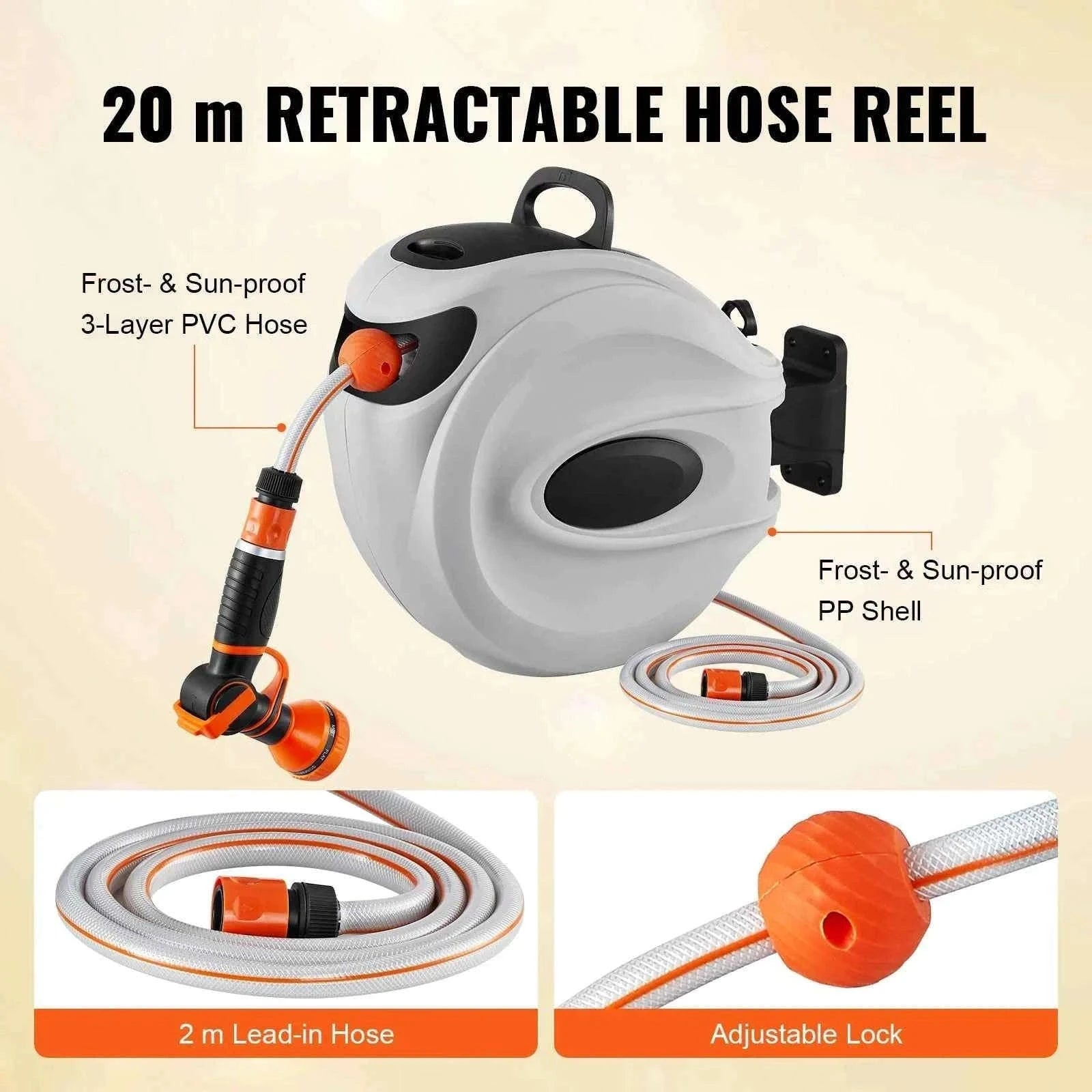Retractable Hose Reel 1/2 Inch Wall-Mounted with 180° Swivel Bracket and 9-Pattern Nozzle-20m / CZECH REPUBLIC