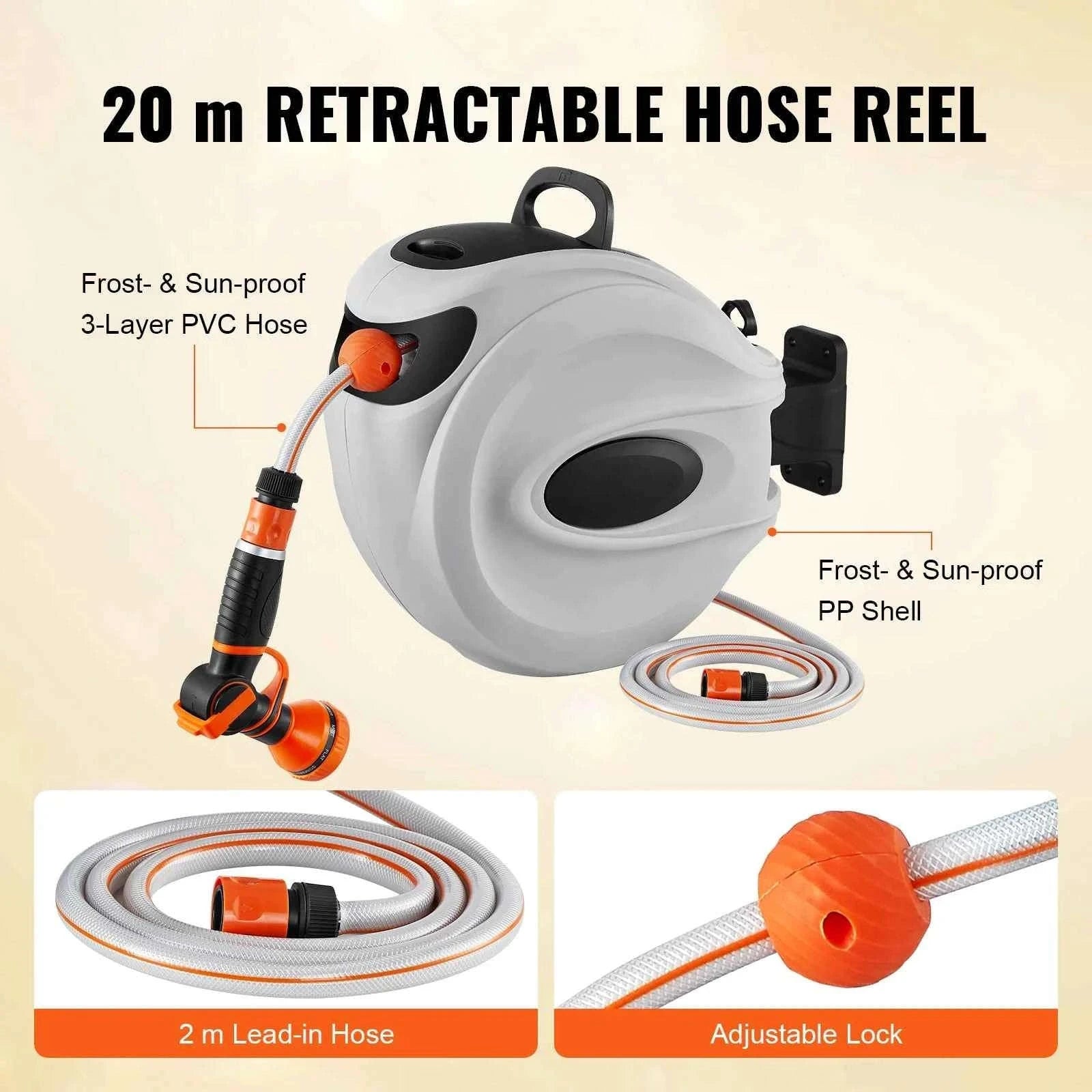 Retractable Hose Reel 1/2 Inch Wall-Mounted with 180° Swivel Bracket and 9-Pattern Nozzle-20m / CZECH REPUBLIC