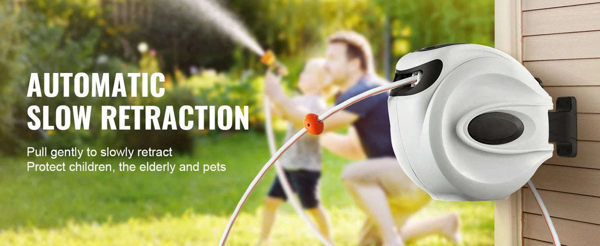Retractable Hose Reel with 180° Swivel Bracket and 9-Pattern Nozzle-65ft / 5/8'' / 50ft|United States