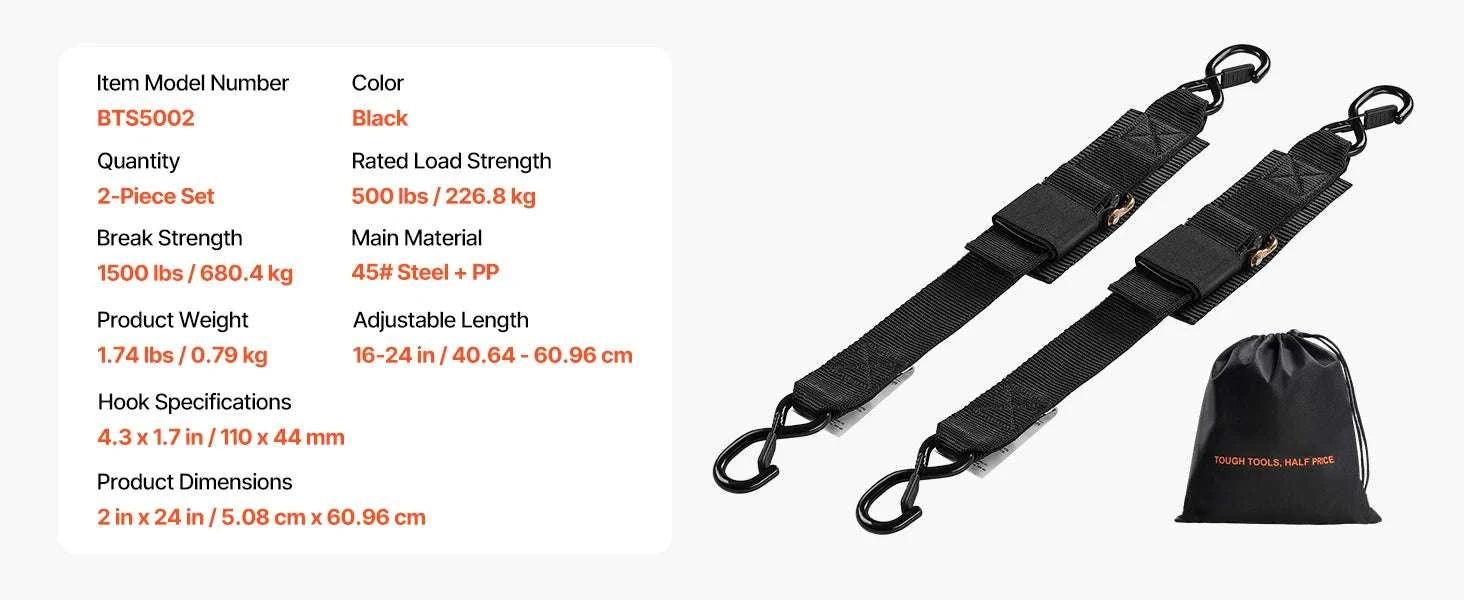 Retractable Ratchet Straps 2in Cargo Tie Down with S Hooks (2-Pack)-4ft / United States