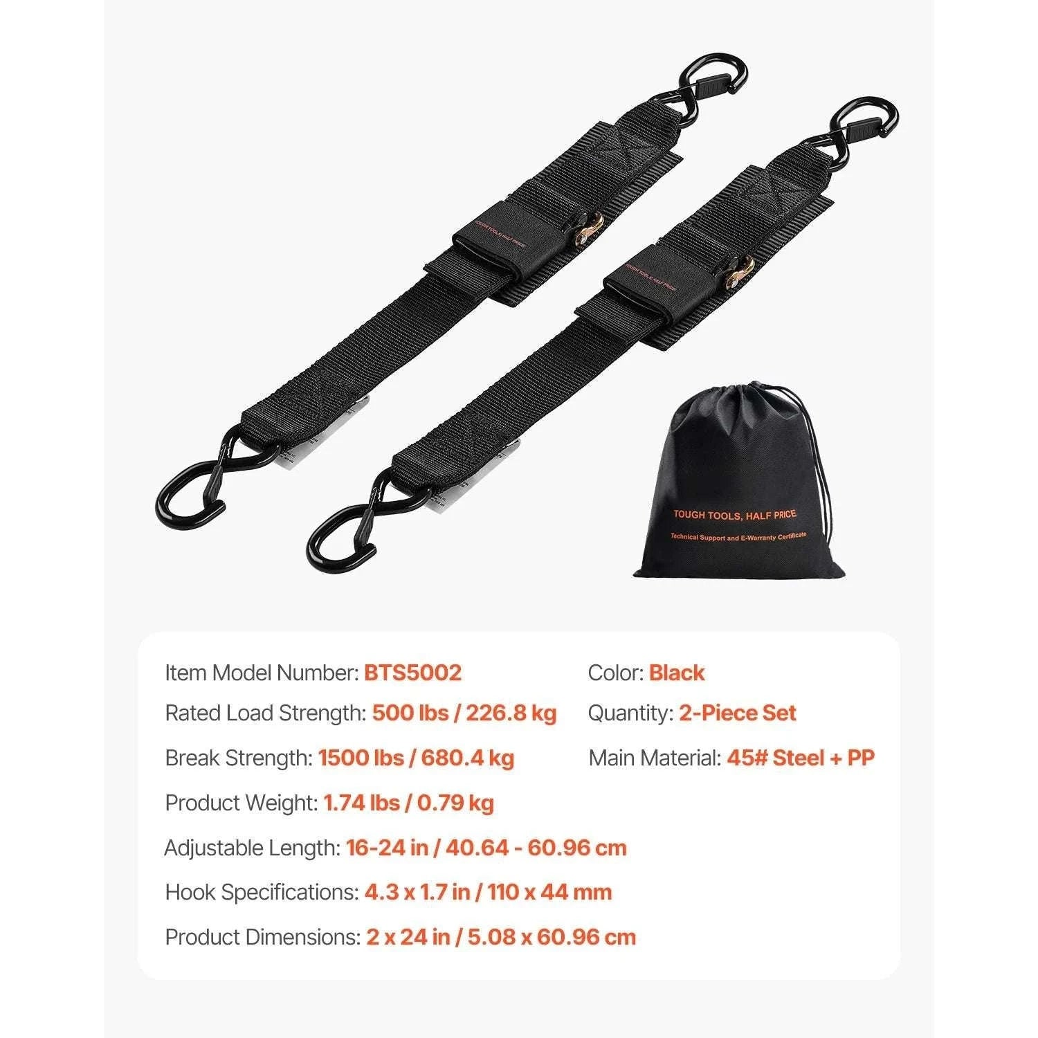 Retractable Ratchet Straps 2in Cargo Tie Down with S Hooks (2-Pack)-4ft / United States