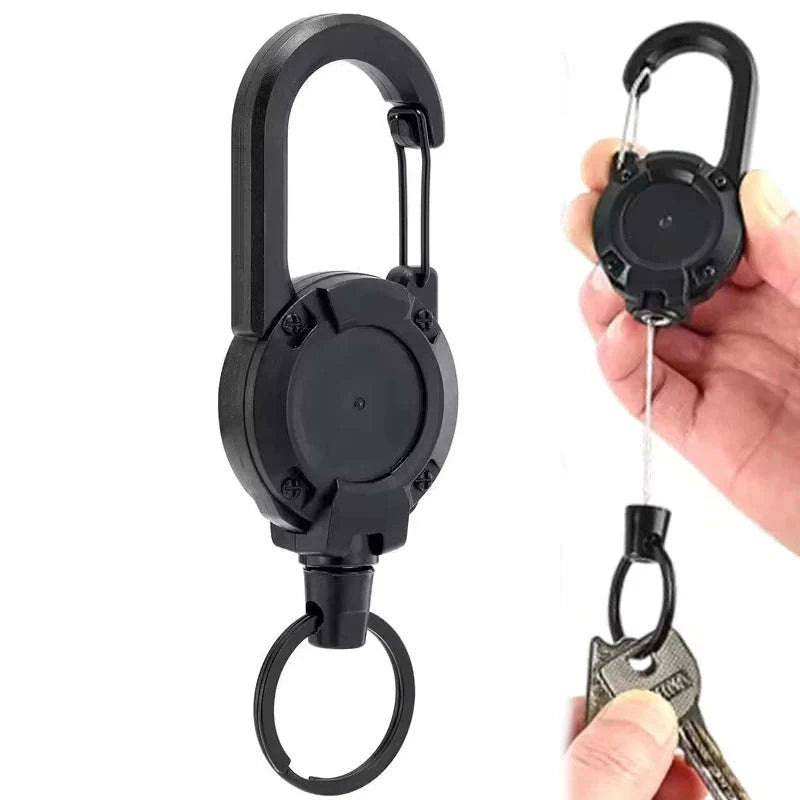 Retractable Rope Carabiner Key Holder-2pcs Black