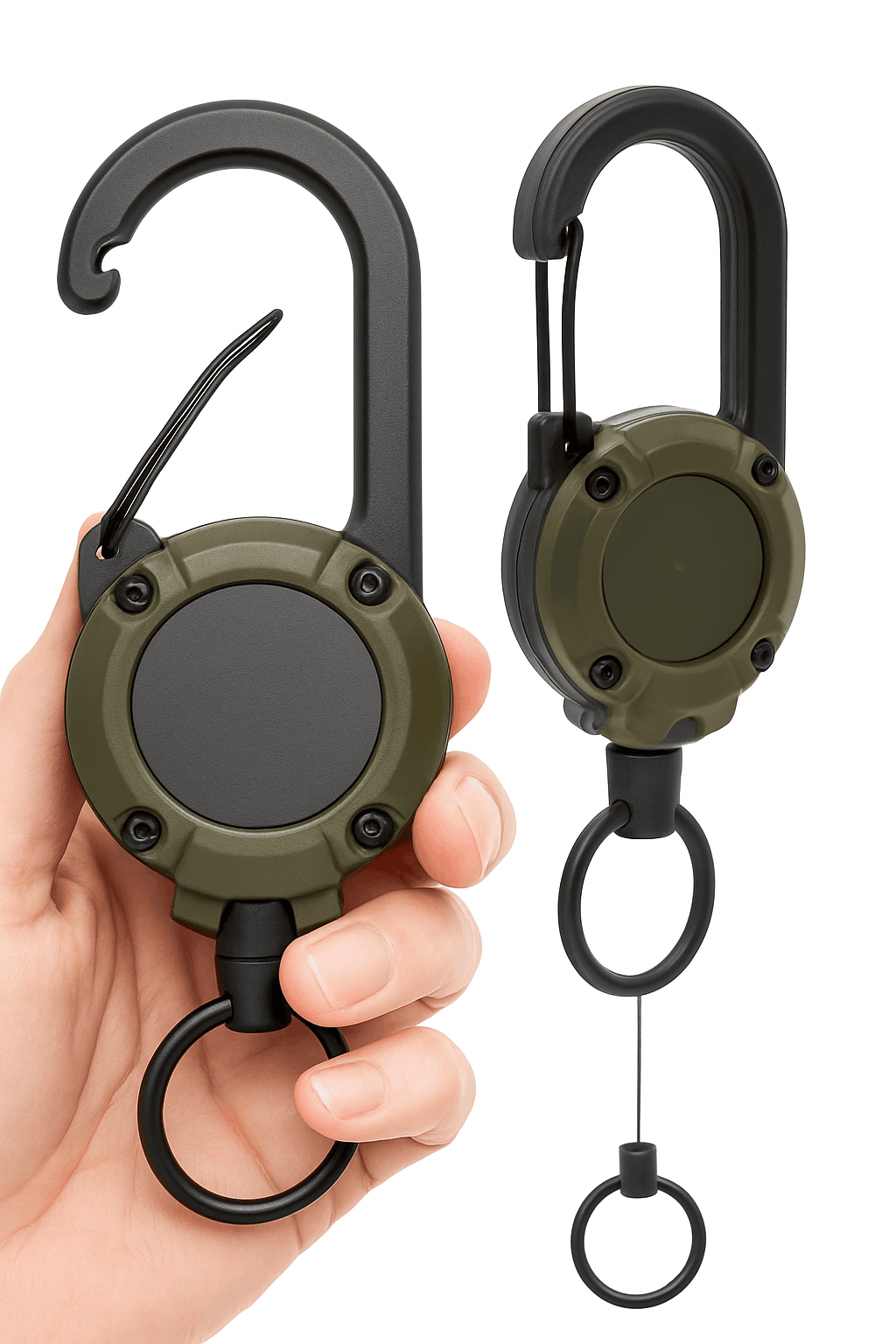 Retractable Rope Carabiner Key Holder-2pcs Black