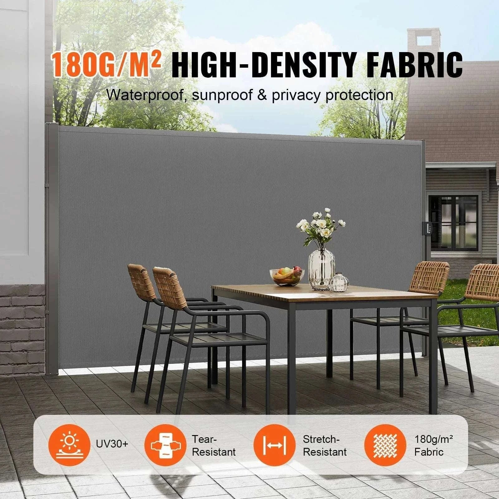 Retractable Side Awning Privacy Screen UV30+ Waterproof Patio Divider-180X350cm Yellowish / Poland