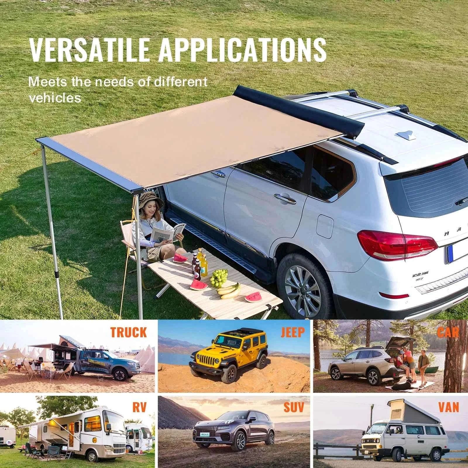 Retractable Vehicle Side Awning with Waterproof Storage Bag-6.6x8.2ft / United Kingdom