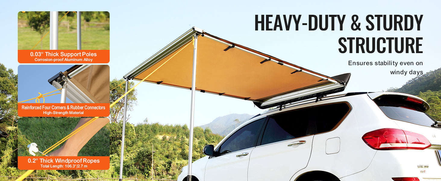 Retractable Vehicle Side Awning with Waterproof Storage Bag-6.6x8.2ft / United Kingdom