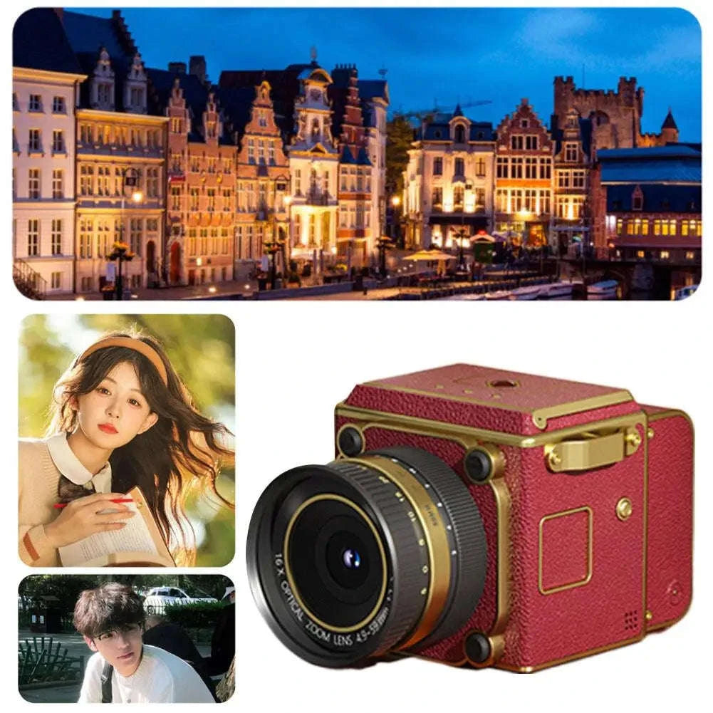 Retro CCD Digital Camera with 4K Video & 16X Zoom Portable Mini-Red