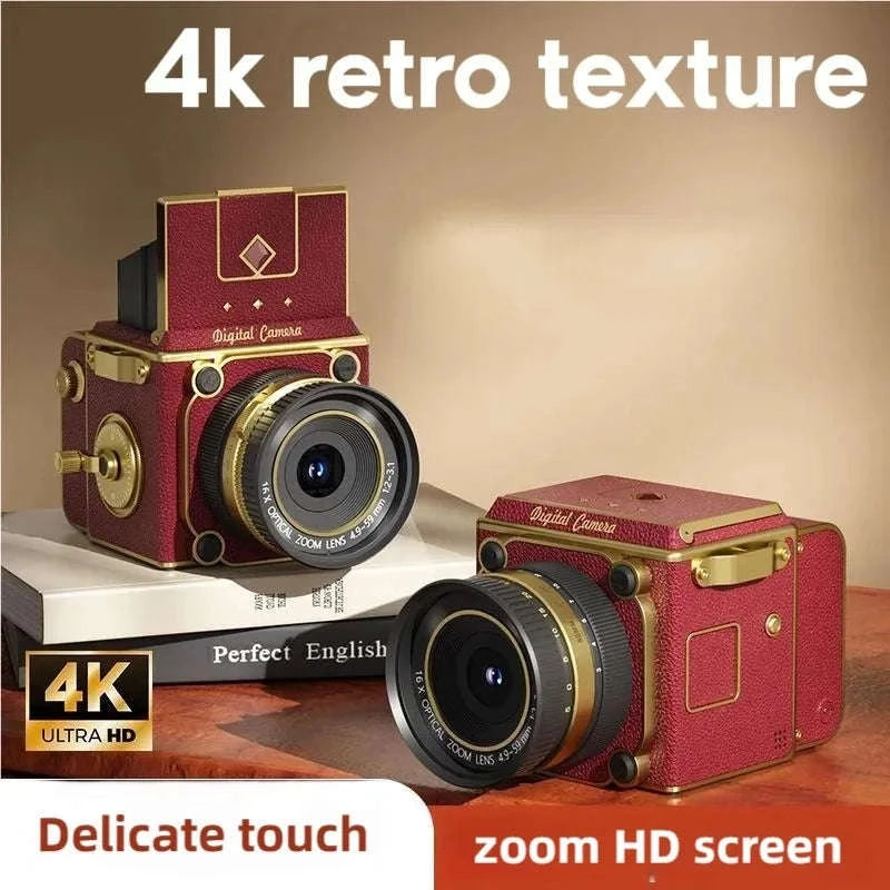 Retro CCD Digital Camera with 4K Video & 16X Zoom Portable Mini-Red