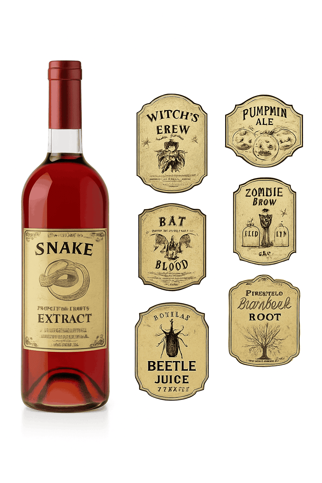 Retro Halloween Wine Bottle Labels for Spooky Party Decor-24pcs / Labels Stickers