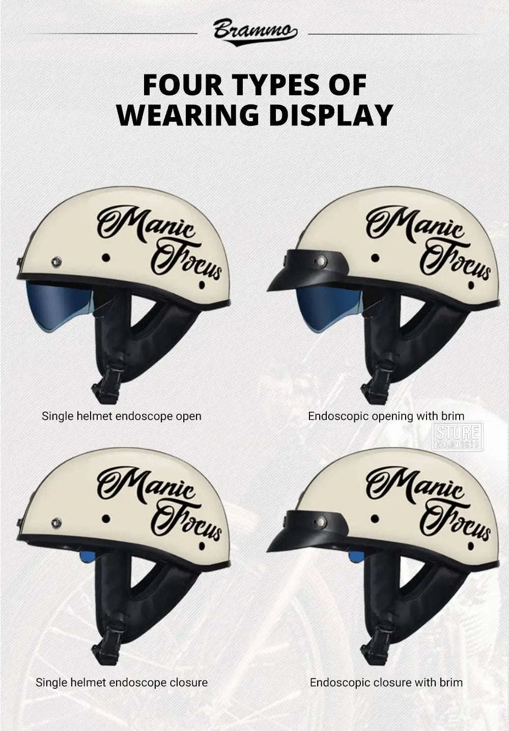 Retro Motorcycle Half Helmet with HD Lens-535 Glasses BK / XL
