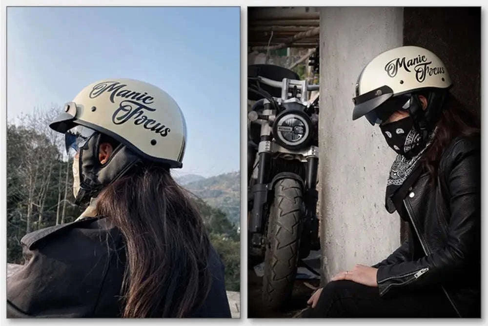 Retro Motorcycle Half Helmet with HD Lens-535 Glasses BK / XL