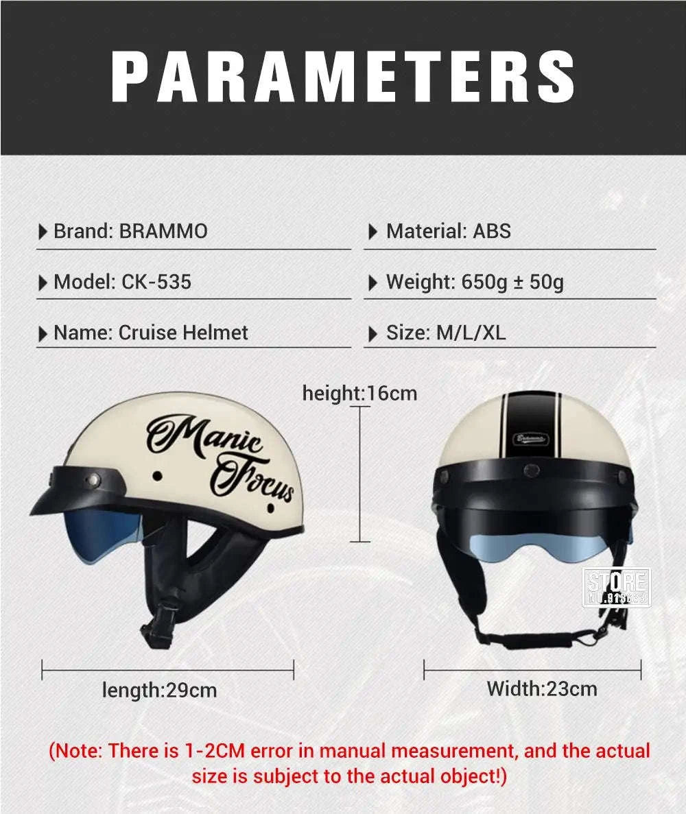 Retro Motorcycle Half Helmet with HD Lens-535 Glasses BK / XL