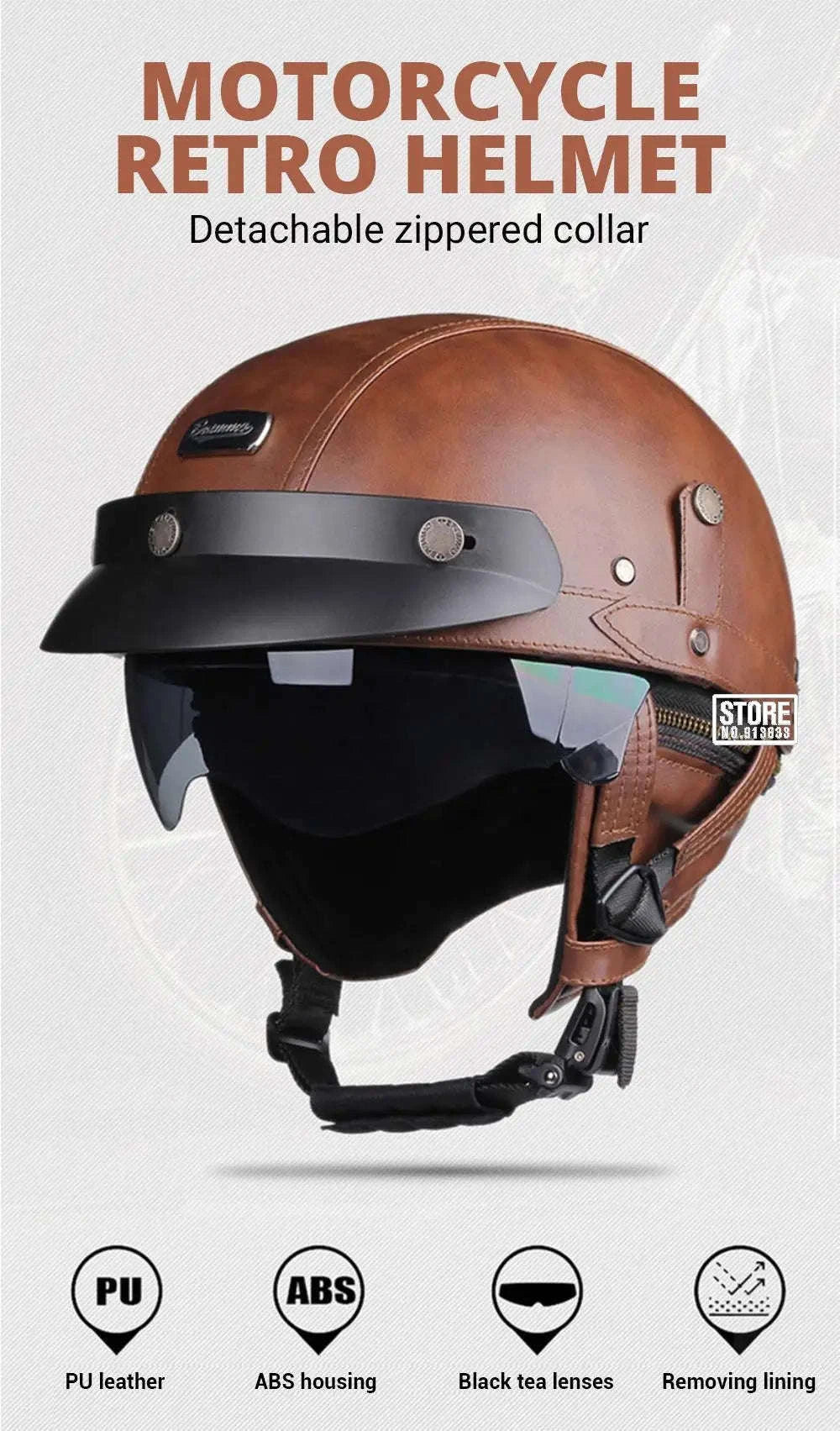 Retro Motorcycle Half Helmet with HD Lens-535 Glasses BK / XL