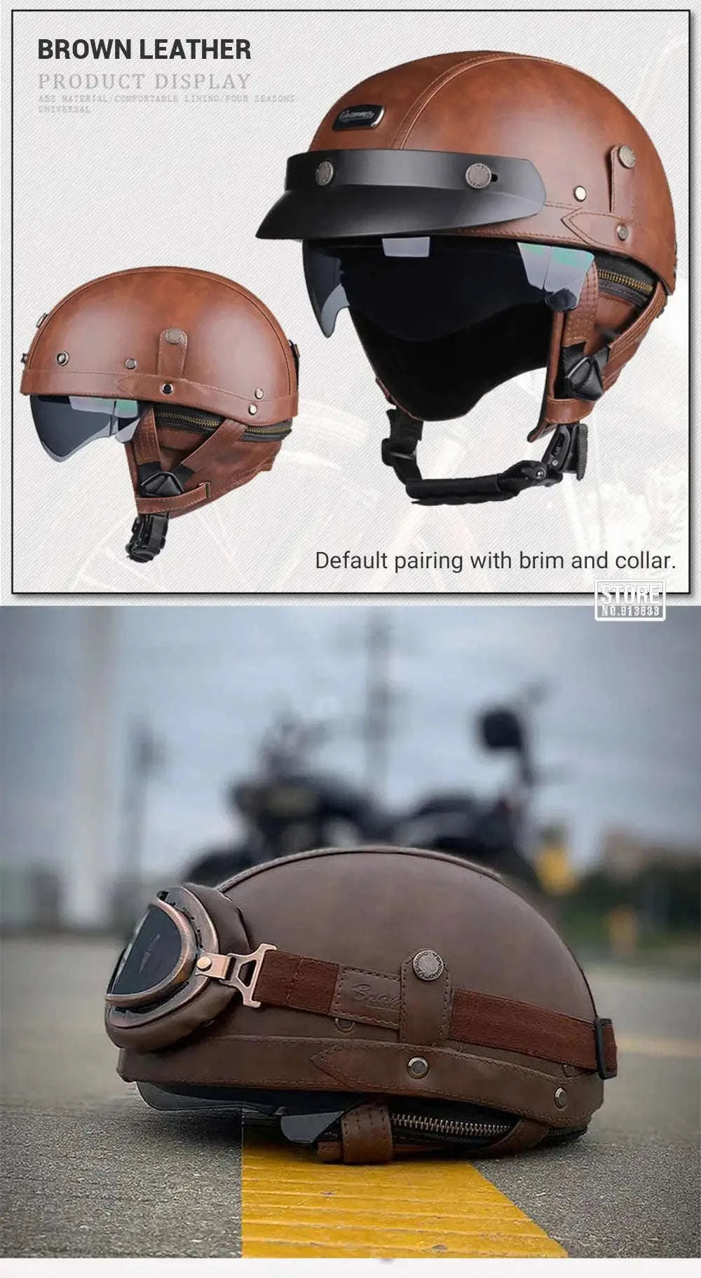 Retro Motorcycle Half Helmet with HD Lens-535 Glasses BK / XL