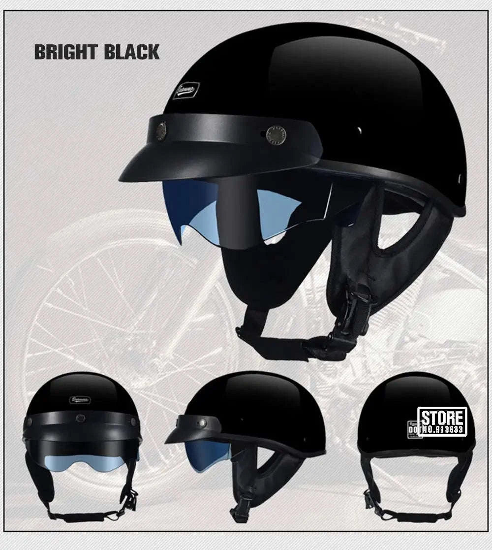 Retro Motorcycle Half Helmet with HD Lens-535 Glasses BK / XL